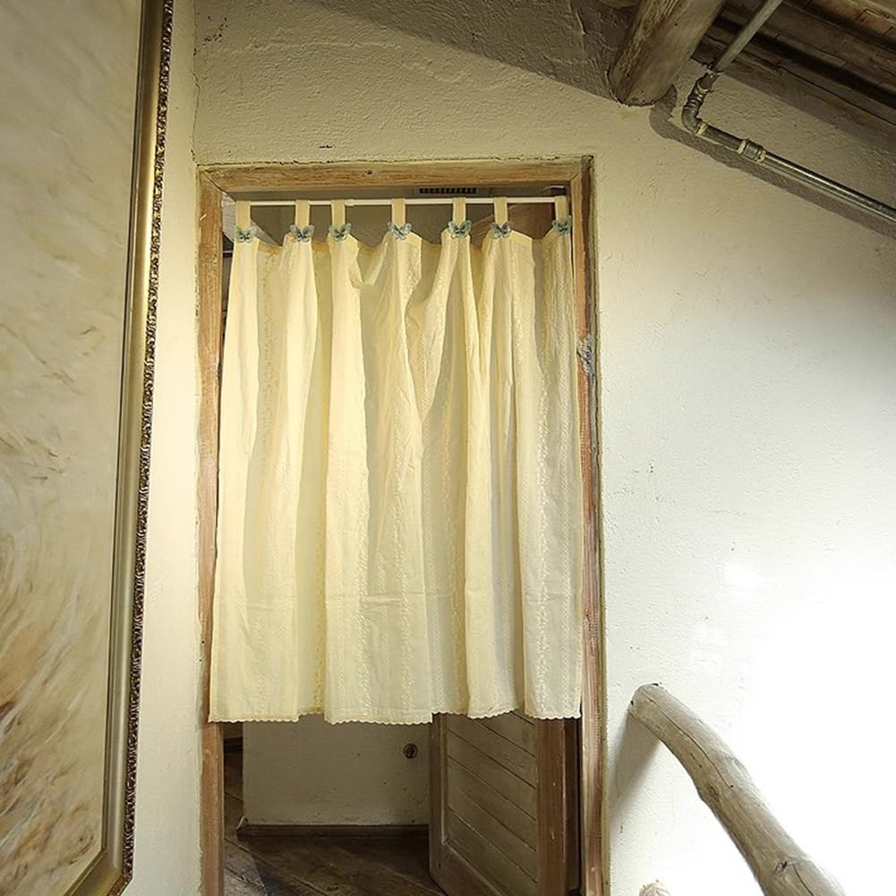 Krótkie Zasłony do Małe Okna, Bawełniane Haftowane Zasłony Kuchenne z Dekoracją Motyla, Styl Dworkowy Firanka Bistro, Zasłony Drzwiowe(W135 x H200cm)