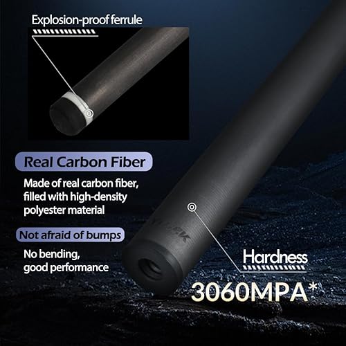 Miniatura 4 de Taco de piscina de fibra de carbono con punta de 0.492 in, baja desviación, palos de billar con 38 x 8 pines, palo de taco profesional de 58