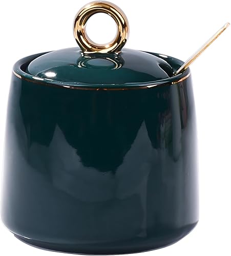 BOSILI Azucareros de cerámica con cuchara de tapa para condimentos de azúcar, azucarero con tapa y cuchara de acero inoxidable para el hogar y la