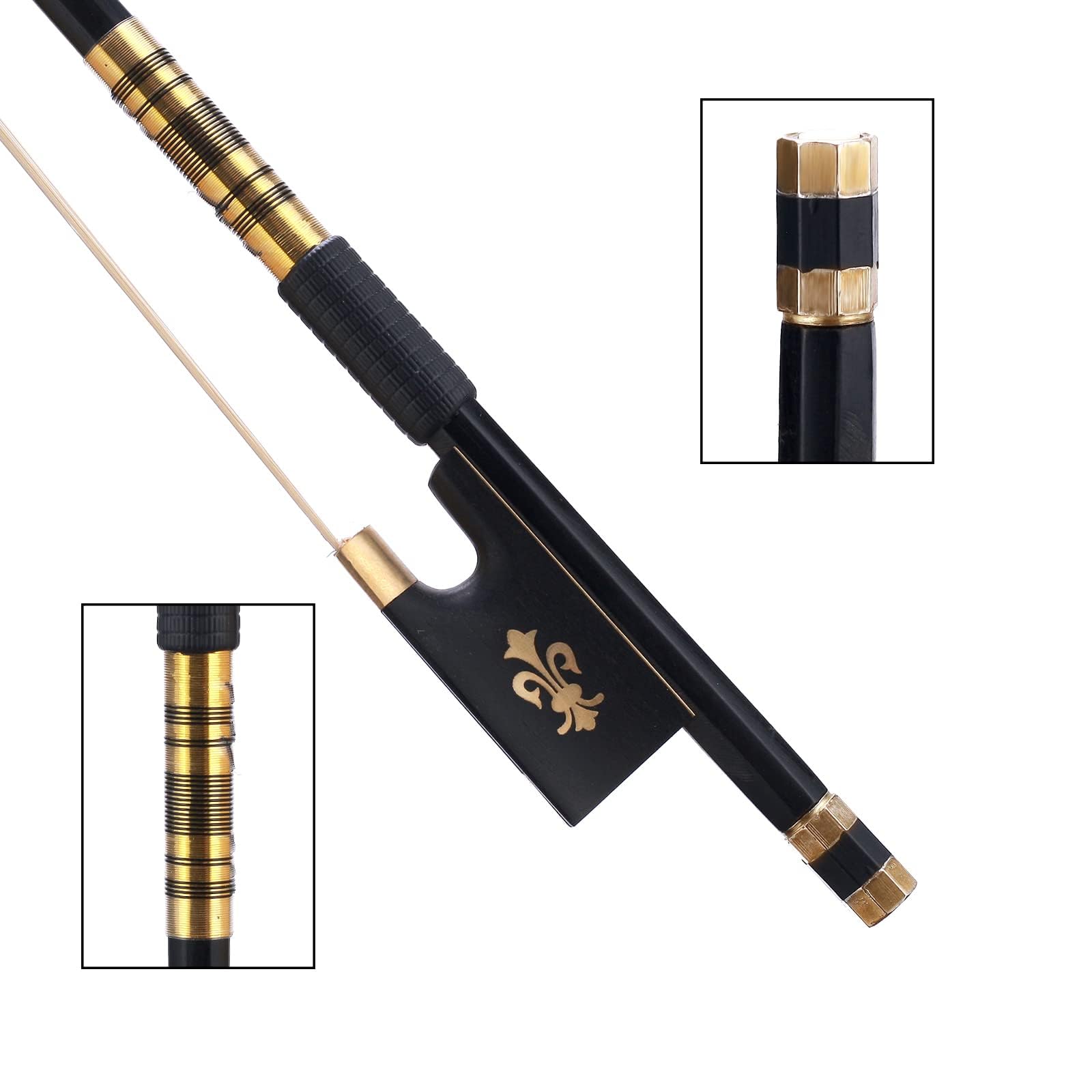 4/4 Professional Violino ad arco in fibra di carbonio - Arco da orchestra a grandezza naturale con pelo di crine mongolo e design Fleur-de-Lis, di livello professionale a bassa manutenzione