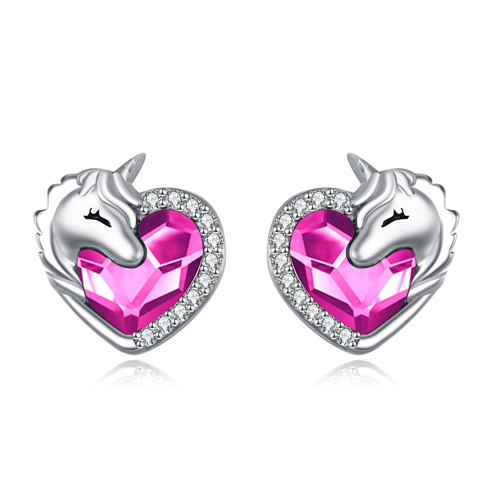 VONALA Einhorn Ohrringe Mädchen 925 Sterling Silber Kristall Herz Ohrstecker Schmuck Geschenke für Damen Kinder