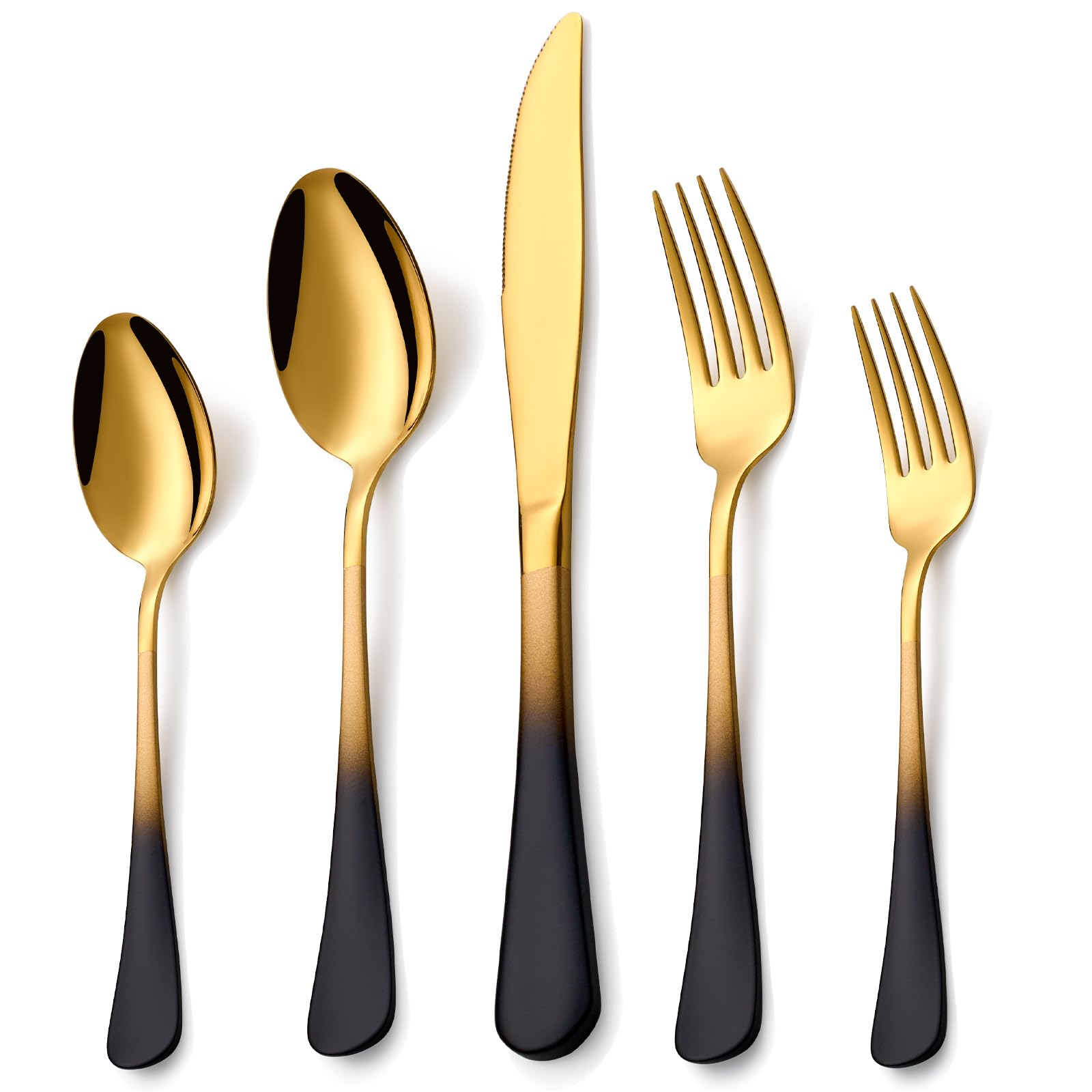 Lekoton 20 Piece Black Gold 18/0 Flatware Utensil Set for 4, Include Dinner Knife,Dinner Forks,Dinner Spoons,Salad Forks,Teaspoons,Silverware Set for