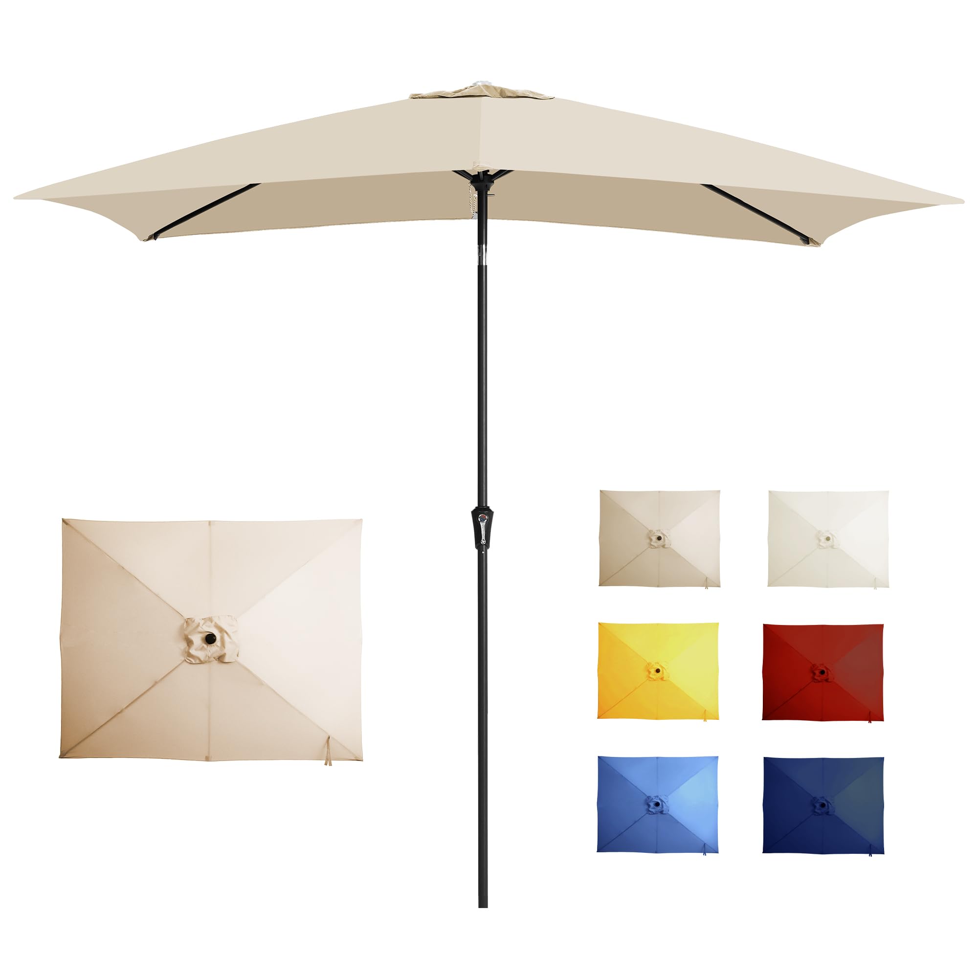 Photo 1 of GREFORG 6.5x10FT Rectangular Patio Umbrella with Push Button Tilt & Crank Lift for Garden,UV Protection Outdoor Umbrella for Deck,Pool and Yard,Beige
