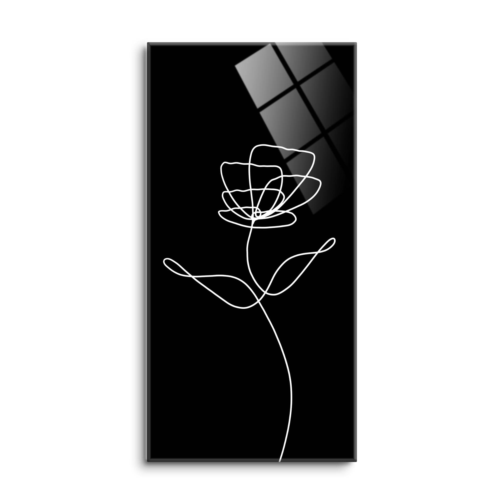 SOULFINEGlass Wall Art, Frameless Tempered Glass Wall Art for Home Decor, 8"x16", (Simple Flower Line Drawing (1-2V))