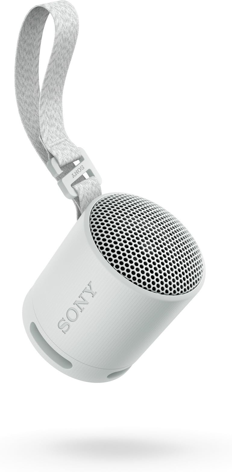 Sony SRS-XB100 - Bezprzewodowy głośnik Bluetooth, przenośny, lekki, podróżny, trwały, wodoodporny i pyłoszczelny IP67, akumulator 16 godz., uniwersalny pasek, zestaw głośnomówiący, jasnoszary
