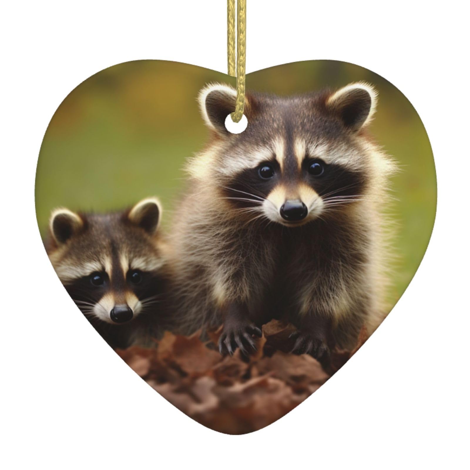 Ceramic Christmas Tree Hanging Ornaments with Gold Ropes Christmas Tree Decorations Heart Ceramic Raccoon Pendant Keepsake Decorations for Holiday Xmas Gift Ideas