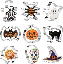 Crethinkaty Halloween Cookie Cutters-9Pcs Halloween Cookie Cutter Set-Pumpkin,Ghost,Bat,Skull,Spider,Witch Hat,Spider Web,Gingerbread Man,Cat Cookie Cutters-Halloween Cookie Cutters Stainless Steel.