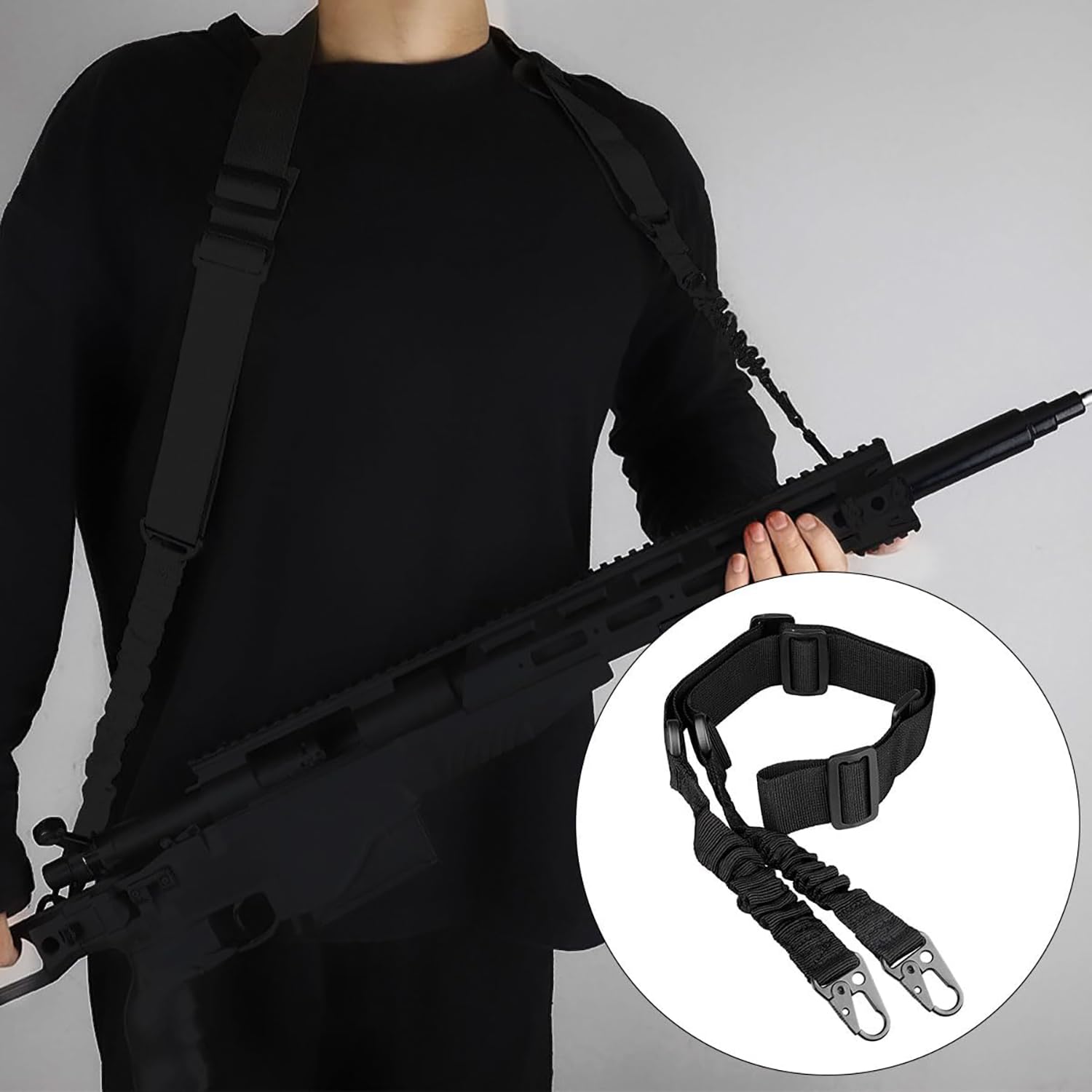 2 Punkt Gewehrgurt Verstellbarer Breiter Tragegurt Taktischer Sling mit Metallhaken Waffengurt für Gewehr Gewehrschlinge für Jagd