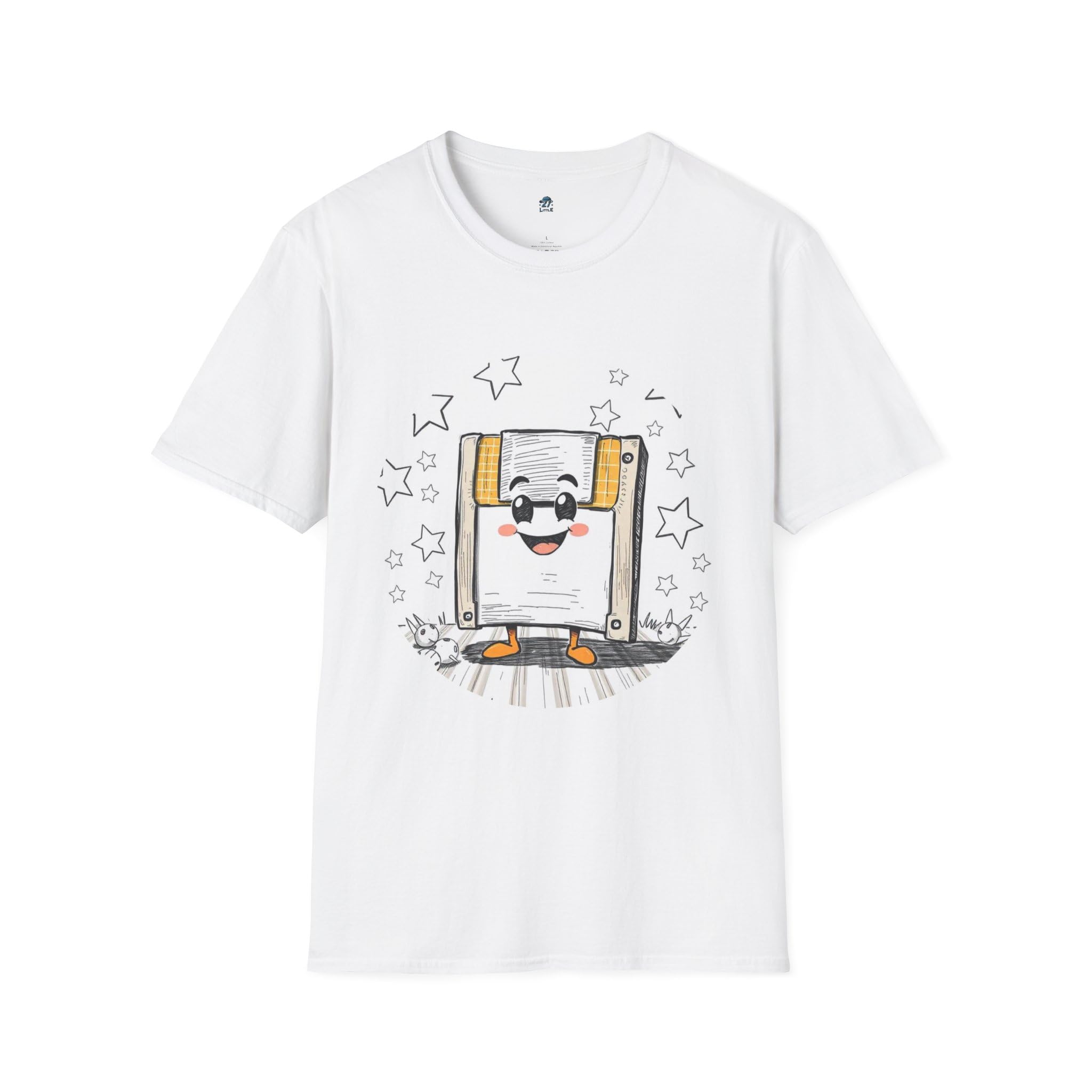 Unisex Premium Cotton Floppy Disk Cartoon Character Unisex T-Shirt, Retro Tech Tee, Computer Geek Gift, Vintage Computing Shirt, Nostalgic Gamer Top T-Shirt White