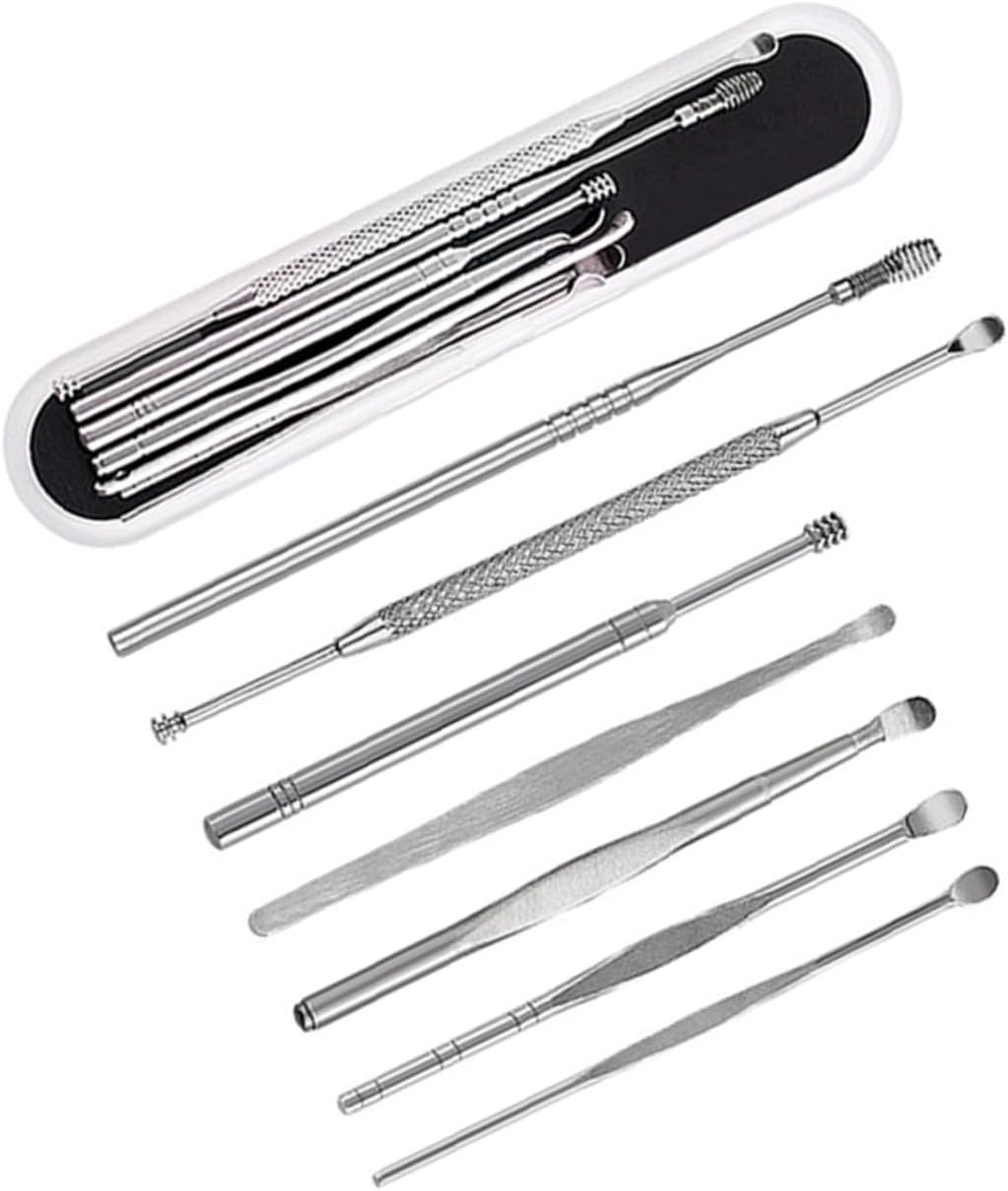 7pcs Stainless Steel Ear Wax Cleaner Tool Set Storage Box Ear Wax Removal and Supplies for Home Use