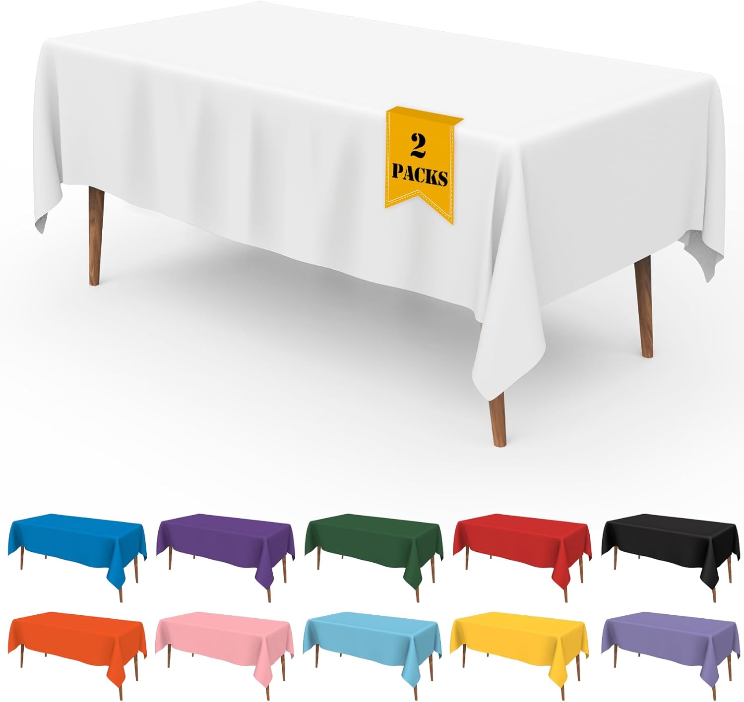 Plastic Tablecloth Disposable 2 Pack Thick Premium White Tablecloth Rectangle Tables 54"x108" Disposable Table Cloths for 6 Foot Rectangle Tables Plastic Picnic Table Covers for Birthday Party Camping White 2 Pack