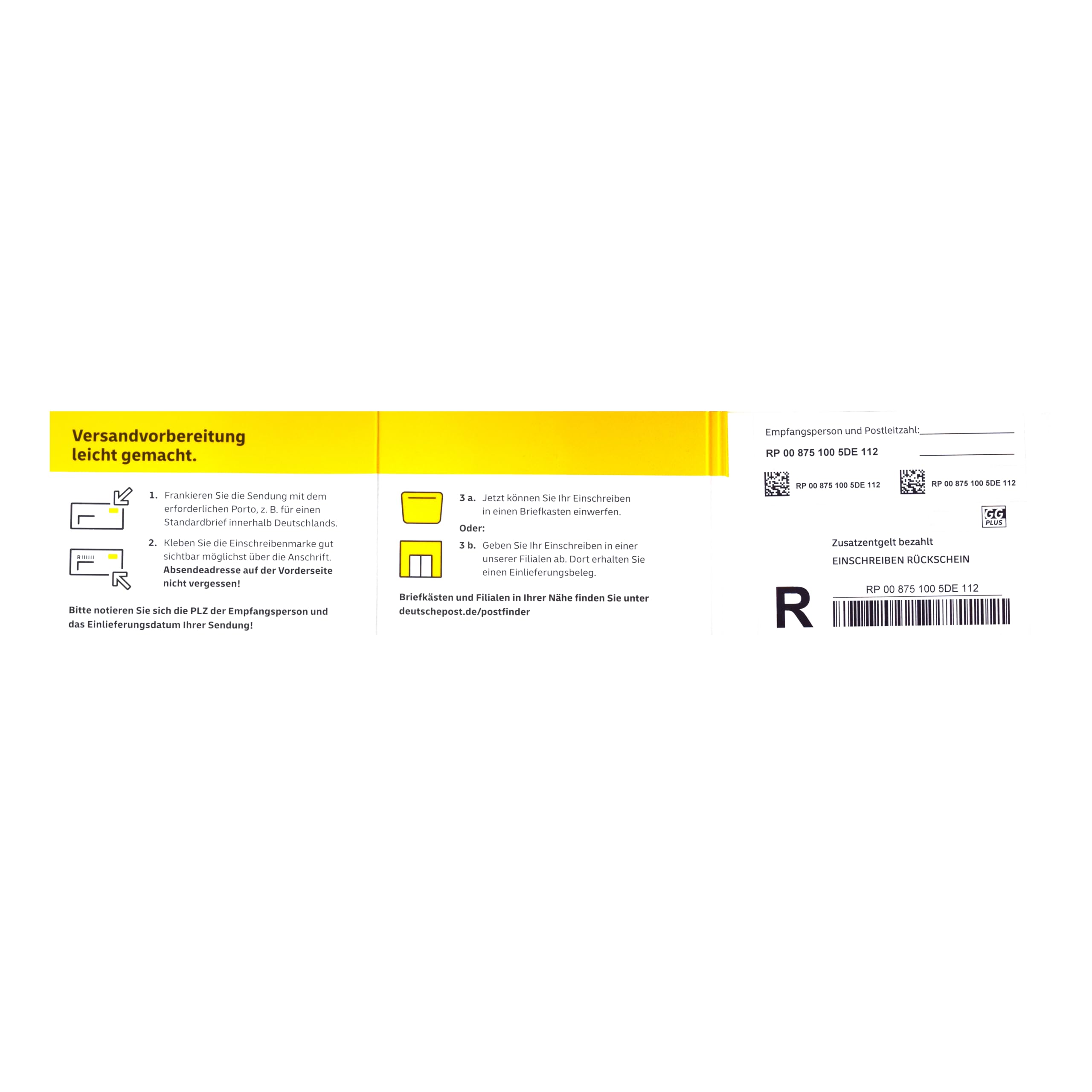 10 Stück selbstklebende Einschreiben-Briefmarken Rückschein Einschreiben-Marken Porto Etiketten Label Aufkleber Block mit Barcode | Auslieferung mit Empfangsbestätigung | Haftung & Sendungsverfolgung
