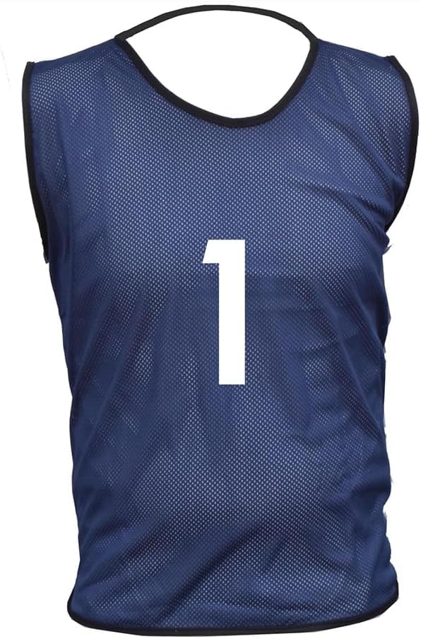 10 MESH BIBS FOOTBALL TRAINING SPORTS BIBS PRINTED NUMBER (1-10 OR number of your choice) Front & Back (Navy (Back Only), Small boys(U8's))