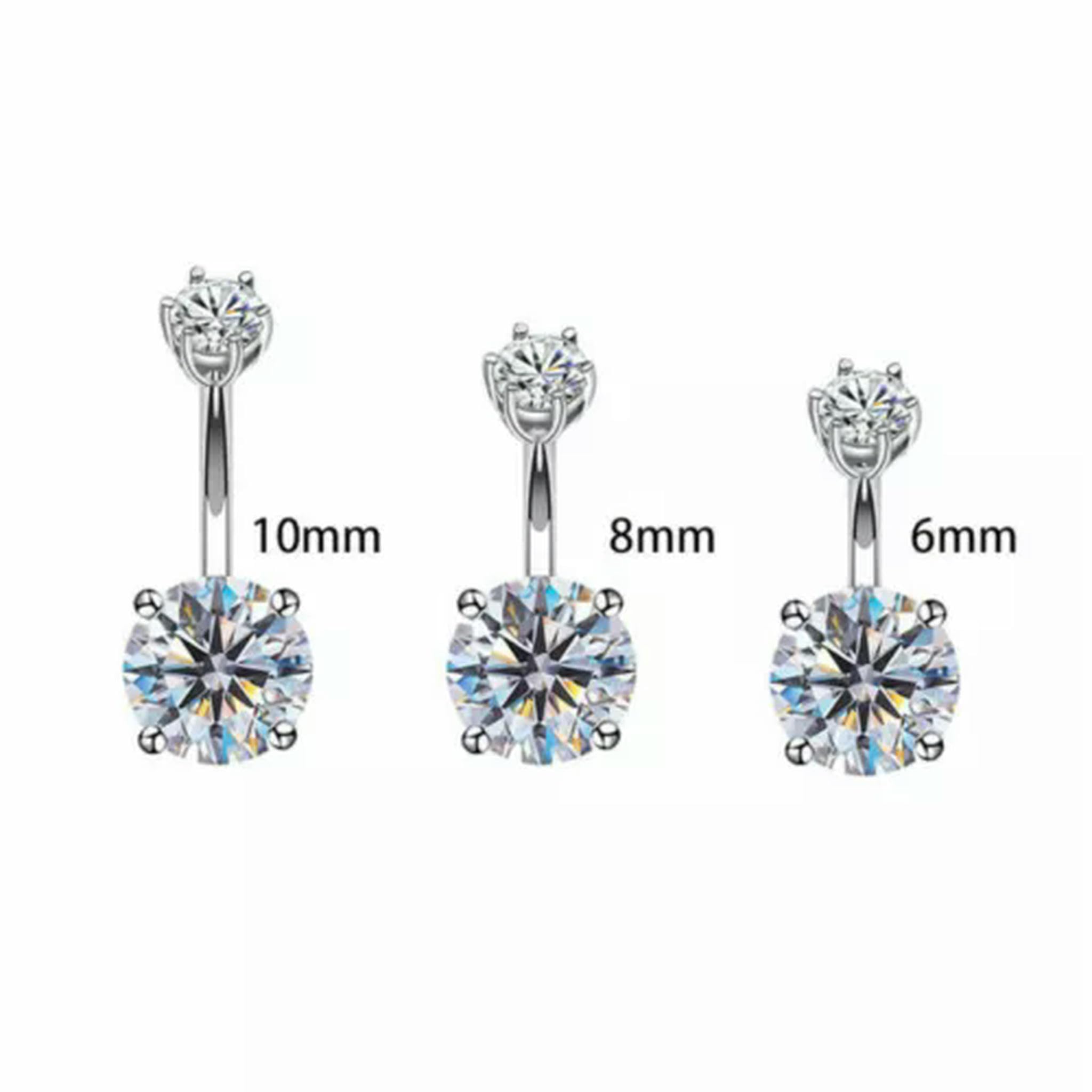 Piercing para Ombligo, Barra para el Ombligo, Plata de Ley, Cristal de circonita cúbica Redondo, A1289, 8 mm