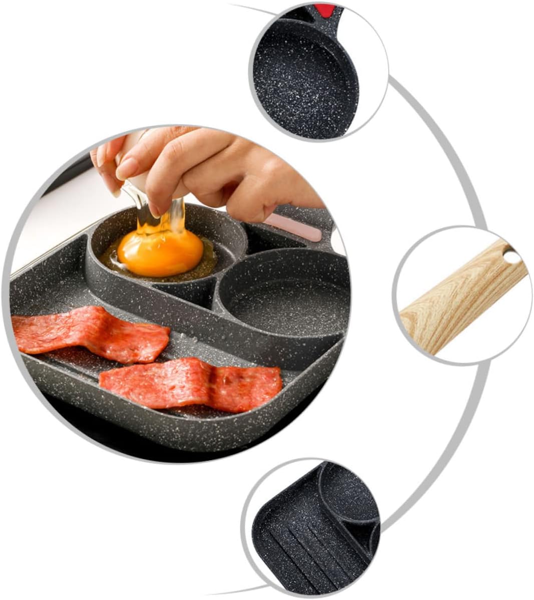 Mikinona Nonstick Breakfast Skillet Pan Section Divided Frying Pan for Eggs Pancakes More Cooking Suitable for Gas Induction Stoves Safe Healthy Cookware
