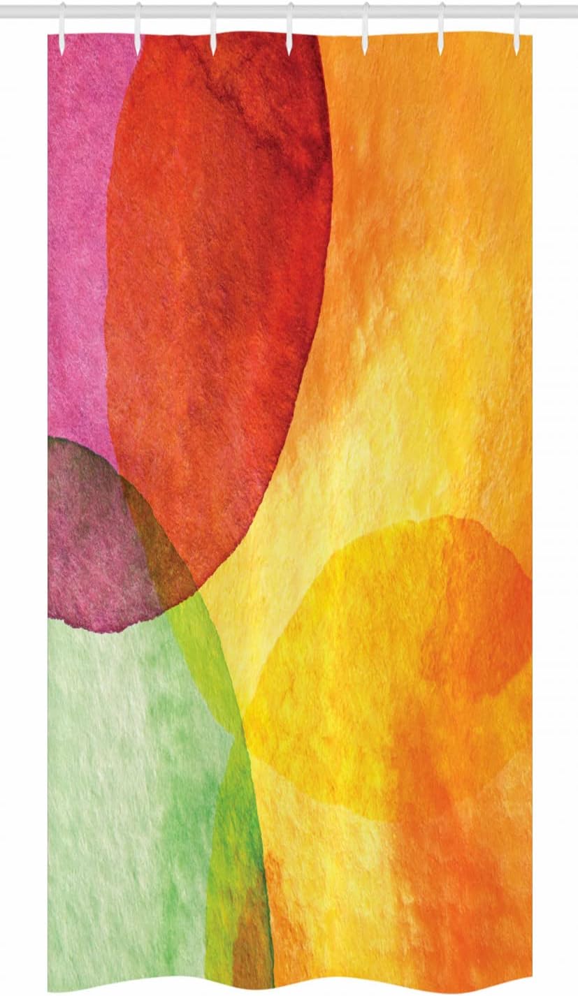 Ambesonne Abstract Stall Shower Curtain, Abstract Watercolor Painted Paper Style in Modern Art Design Print, Fabric Bathroom Decor Set with Hooks, 36" W x 72" L, Yellow Orange Lime Green
