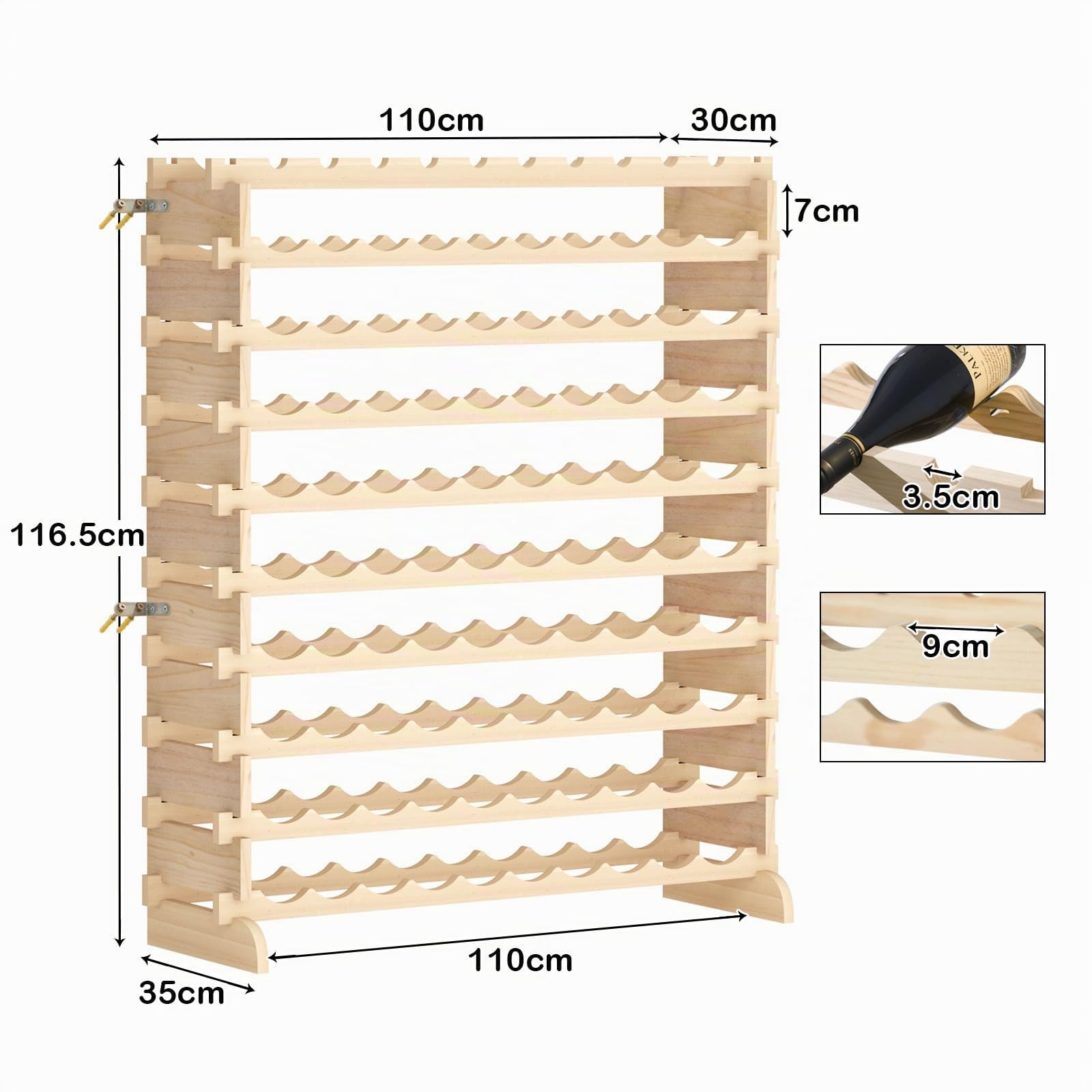 SogesHome Botellero apilable para Vino de 10 Niveles, Almacenamiento de Vino para 100 Botellas, Soporte para Botellas de Vino de Madera