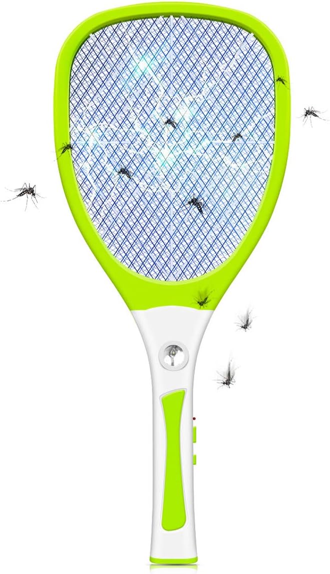 JOLVVN Electric Mosquito Swatter Flies Killer, Fly Bug Zapper Racket,3000 Volt USB Rechargeable Pest Control with LED Flash Light For Indoors and Outdoor
