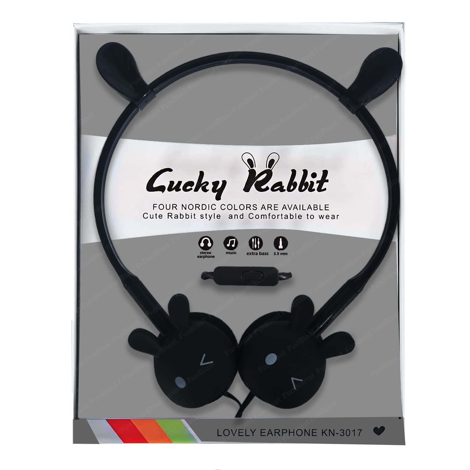 FunBlast Earphone for Kids – Cute Rabbit Wired Earphone, Headphones for Kids Girls Gifts Headphone for Smartphone, Gaming Headphone, Stereo Earphone, Stylish Headphones for Girls/Boys (Black)
