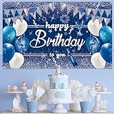 Paready バースデー タペストリー 誕生日 飾り付け 壁掛け 大判 フォトポスター 写真背景 壁飾り Happy Birthday パーティー 飾り おうちスタジオ シンプル おしゃれ 装飾 大人 女の子 男の子 ブルー