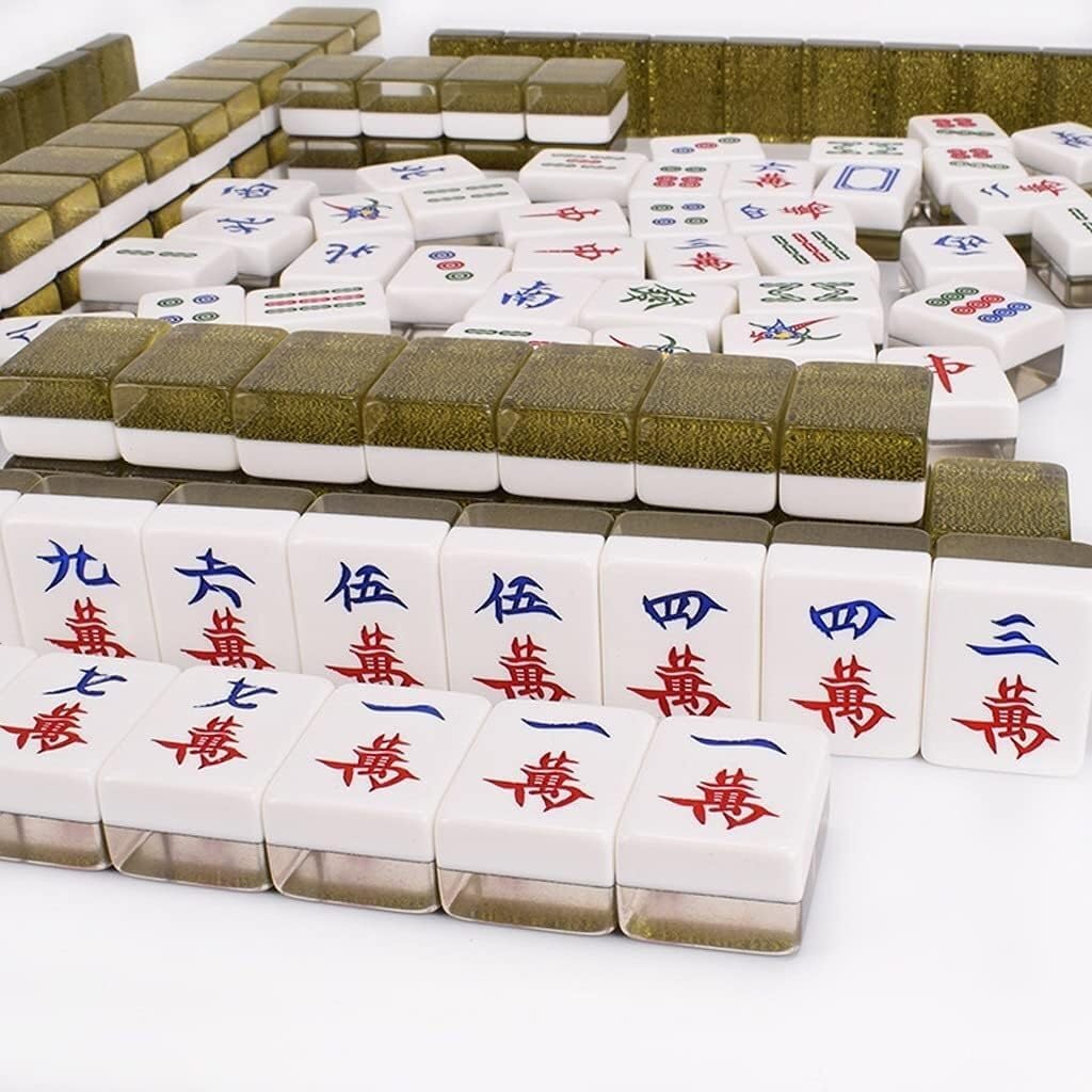 Juego de Mahjong Chino, 146 fichas de Mahjong de Cristal acrílico con Dados y Estuche de Almacenamiento Adornado for Viajes, Fiestas y Juegos Familiares(40#)