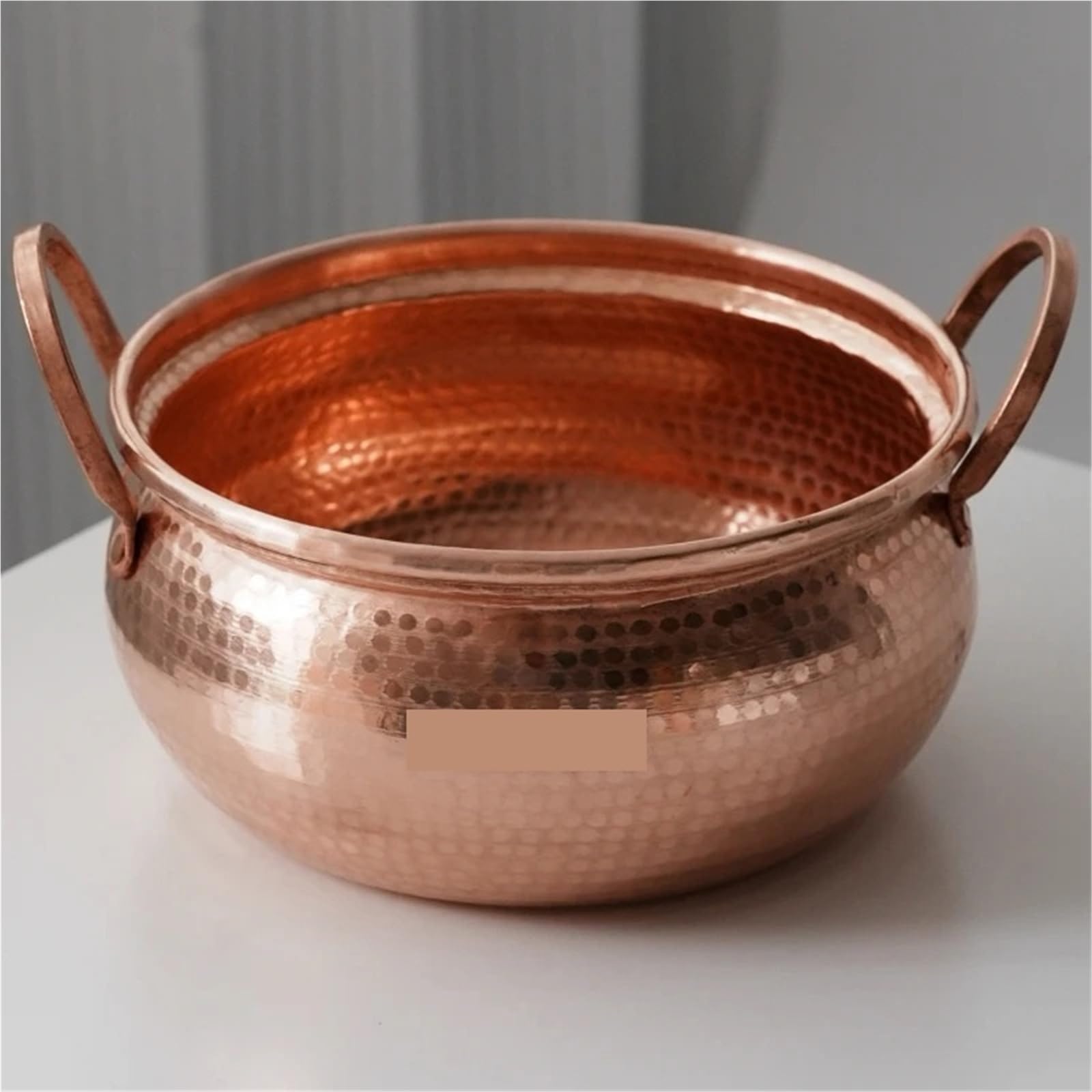 Hammered Kupfertopf Handgefertigter runder Nudeltopf aus reinem Kupfer, mit Deckel, Hammerstruktur, 18 cm, Picknick, Pfannengeschirr flachem Boden und Griff