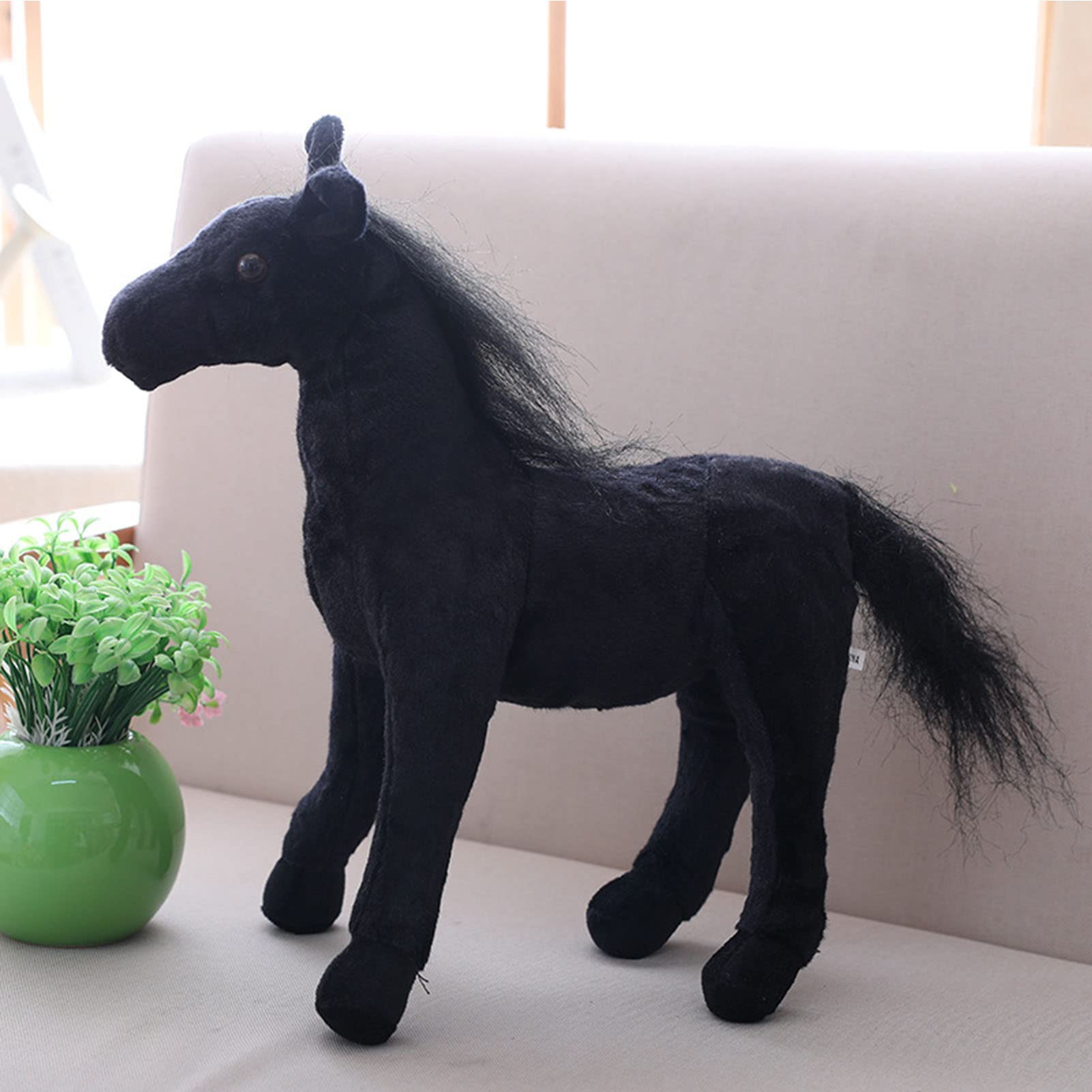 GiftikSimulation Small Horse Doll Ornaments, Pony Plush Animal Doll Decor for Home Office School Park (Black, 30cm)