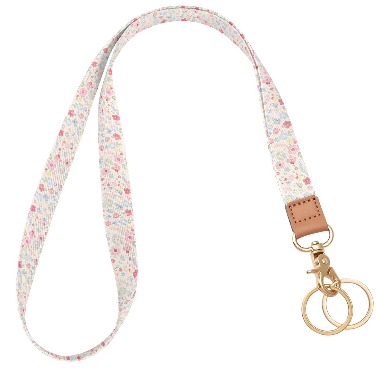 Knagsfa Lanyards for ID Badges, Cute Lanyard for Keys with Metal Hook Long Neck Keychain Strap for Women, Colorful Flowers