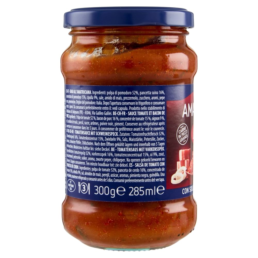 12x Barilla Pastasauce Sugo all' Amatriciana, Italienisches Sauce mit Schweinebauch 300g + Beni Culinari Kostenloser Schlüsselanhänger
