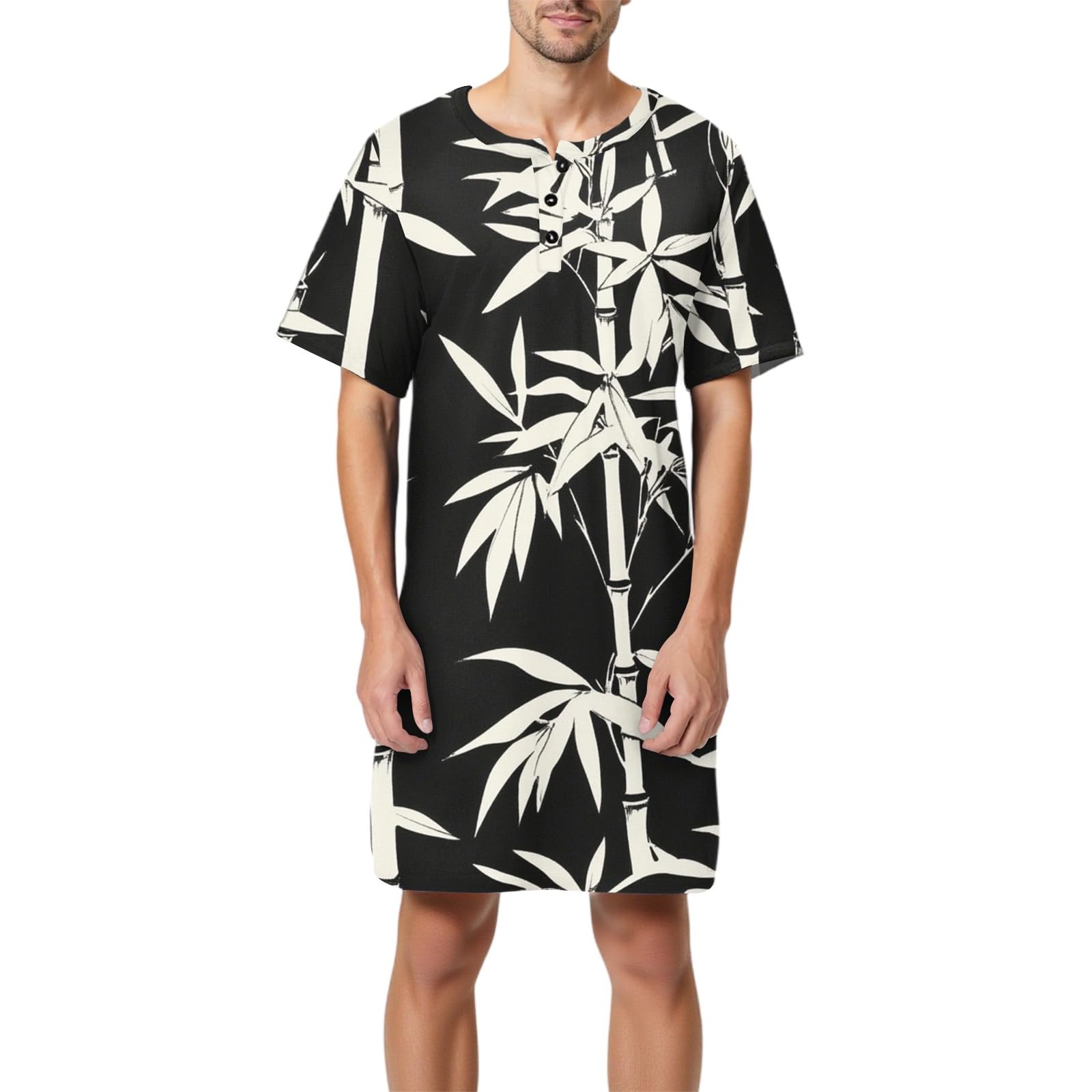 Homme Coton Pyjama Chemise Col V Manches Courtes Longue Homewear Loose Soft Sleeping T-Shirt