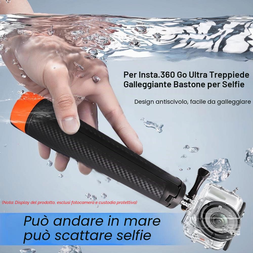 Bastone galleggiante 4 in 1 per selfie Insta 360 Go Ultra – 57 cm monopodo impermeabile estensibile con asta galleggiante, accessori per fotocamera subacquea (treppiede+base Go Ultra)