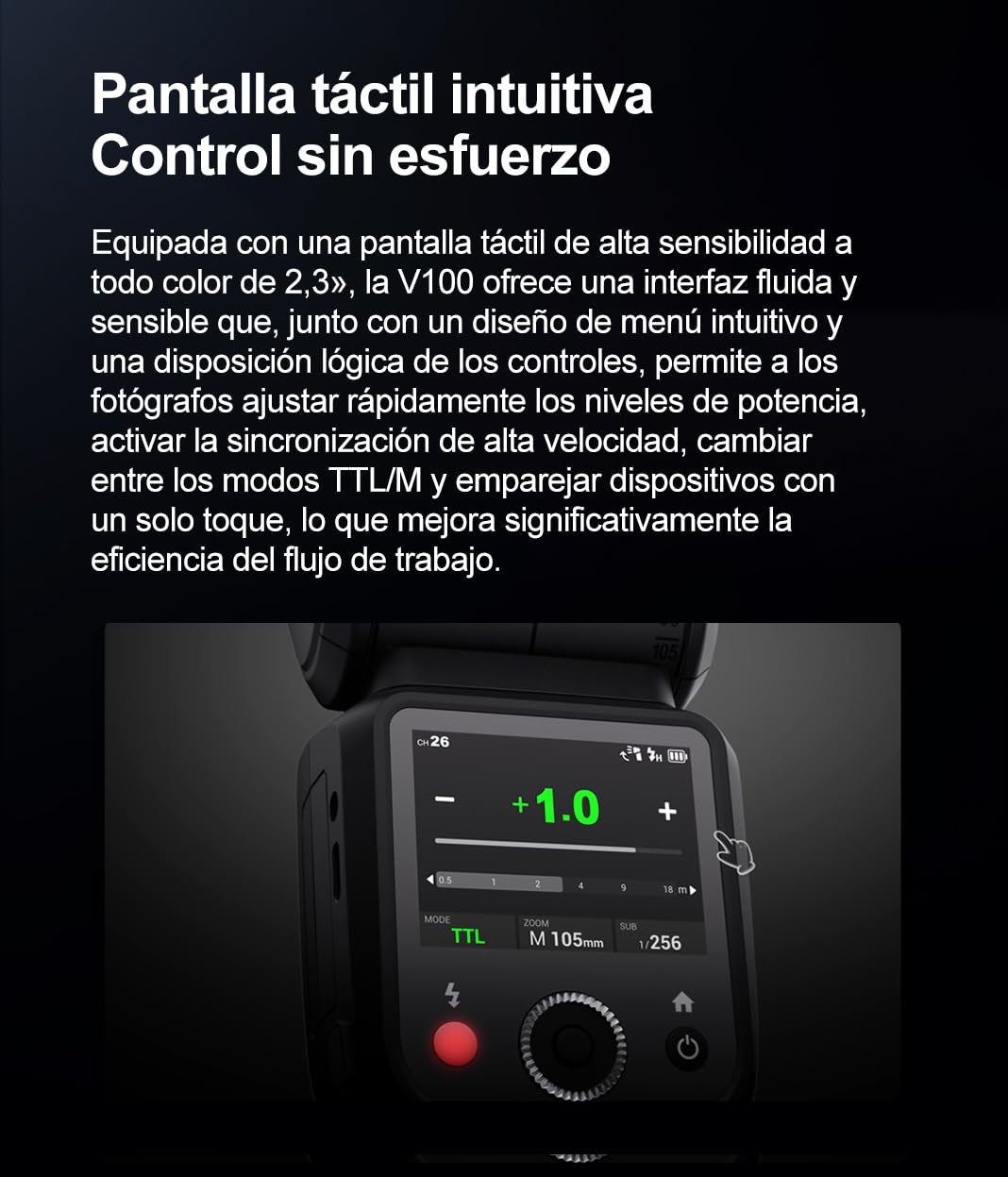 Godox V100-N 100W TTL Flash de Camara para Nikon,2.4G Flash de Camara Inalambrico de Cabeza Redonda con Flash Externo SU-1,HSS 1/8000s 2980mAh Bateria de Litio Flashes,Godox V1Pro N Actualizado