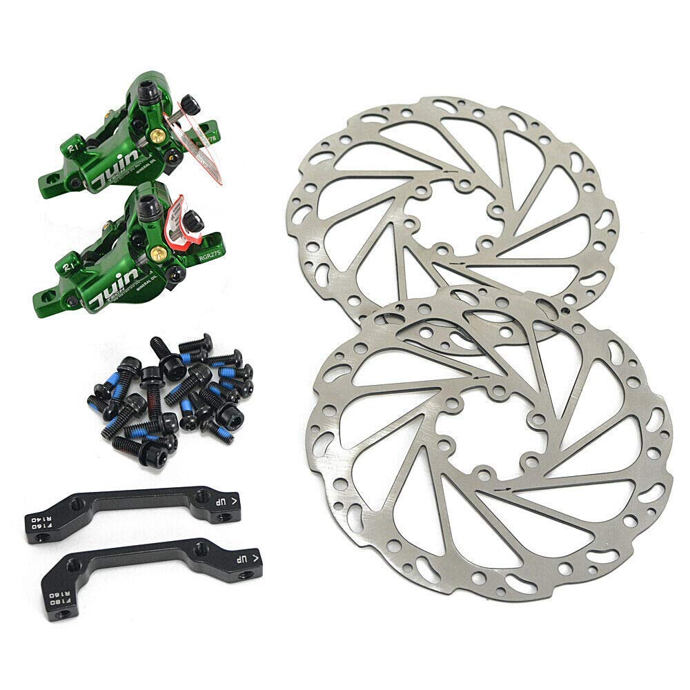 Juin TechR1 Hydraulic Road CX Disc Brake Set 160mm with Rotor, Front and Rear,Green, JT1904