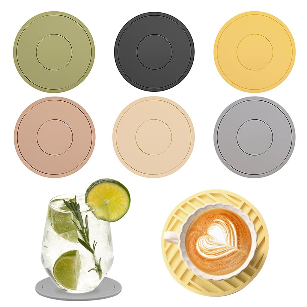 HASTHIP® 6-Pack Multicolor Silicone Coasters - Non-Slip Drink Coasters for Dining Table - Non-Slip Home Gift Cute Desk Great for Coffee,Beverages,Tea (Round5.9 Inches)-image-22