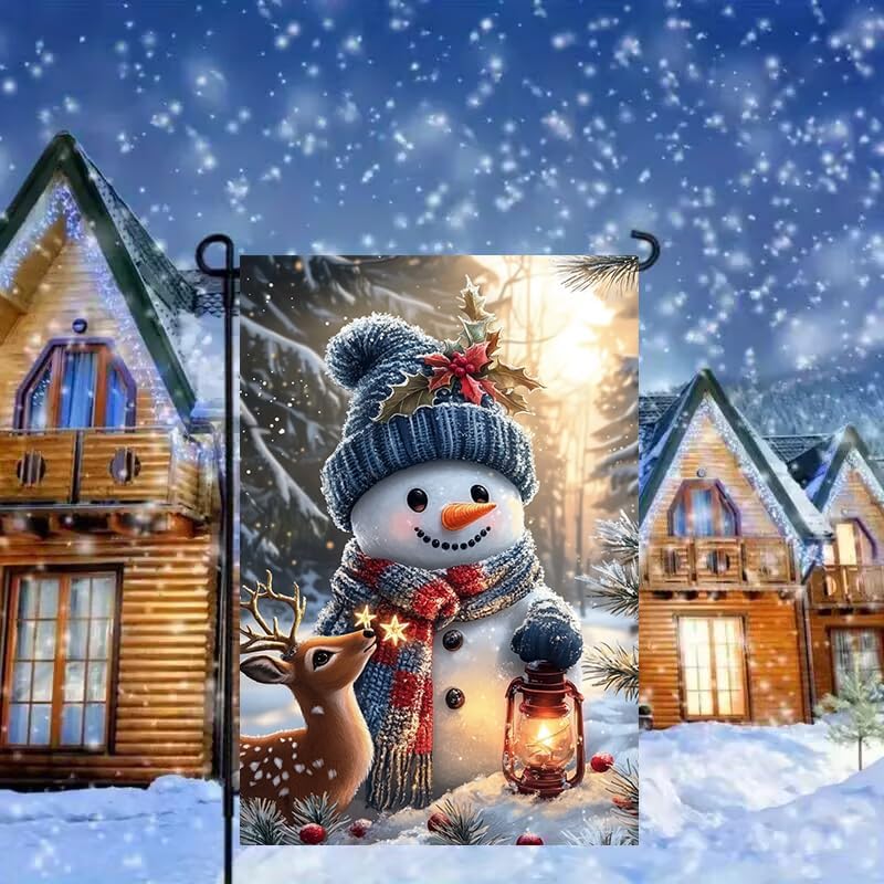 Winter Garden Flag 12x18 Double Sided, Small Burlap Seasonal Deer Snowman Garden Flag Christmas Outdoor Yard Decorations Porch Lawn Flags for Outside - Image 2