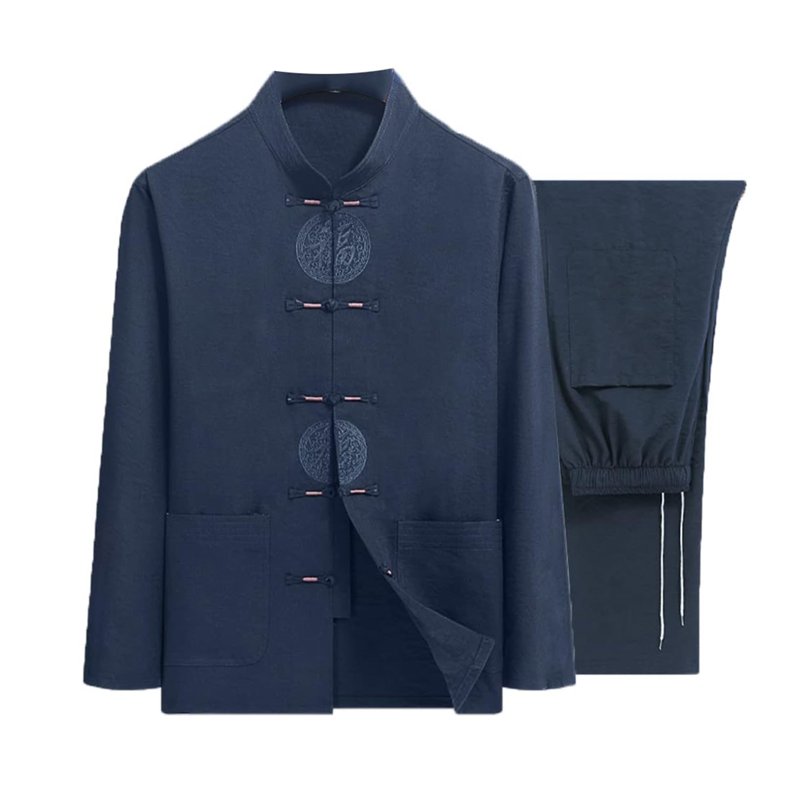 XCFTYRU Chinese Tang suit， for Men Kung Fu Clothing Cotton Linen Long Sleeved Embroidered(Blu,M)