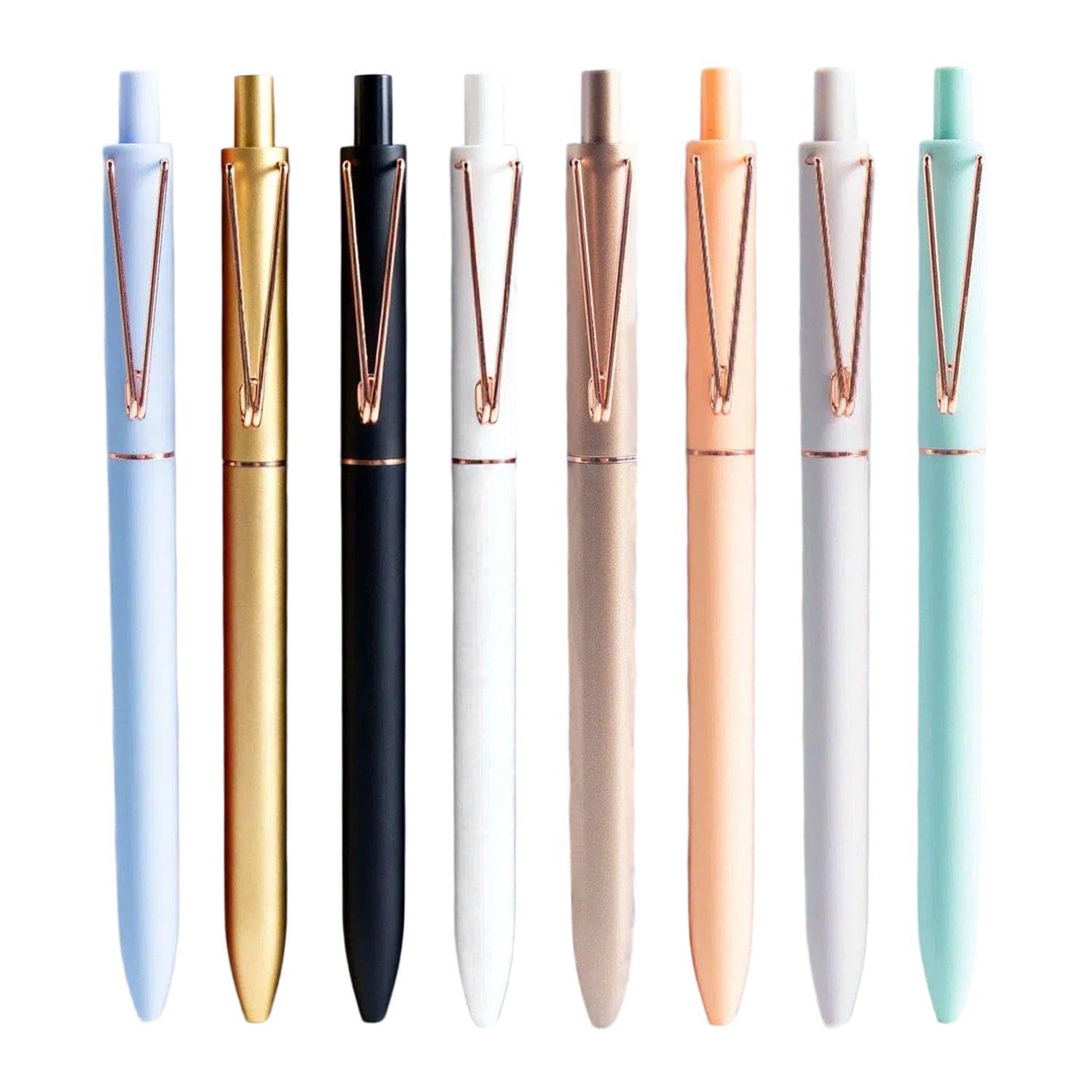 8 Pieces of Creative Press Ball Pen, Student Signature Pens, with Metal Pen Holder, Smooth Writing, Office Stationery.