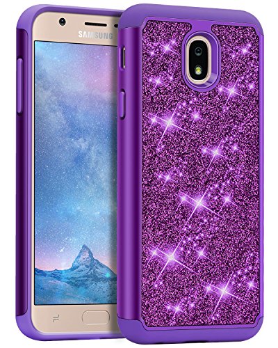 J&D Case Compatible for Samsung Galaxy J3 2018 Case/J3 V 3rd Gen Case/J3 Achieve Case/J3 Star/Amp Prime 3 Case, Sparkling Glittering ArmorBox Dual Layer Shockproof Hybrid Protective Rugged Case