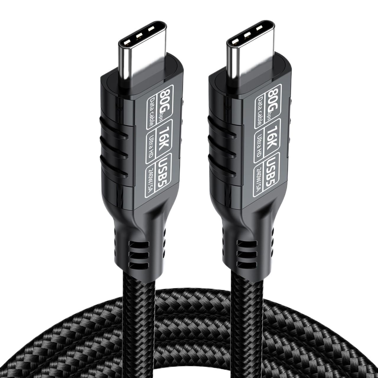 Cavo USB 5 da 80 Gbps, 240 W, 8 K a 60 Hz, tipo C, ricarica rapida/cavo di trasferimento dati da USB C a C (0,2 m, nero)