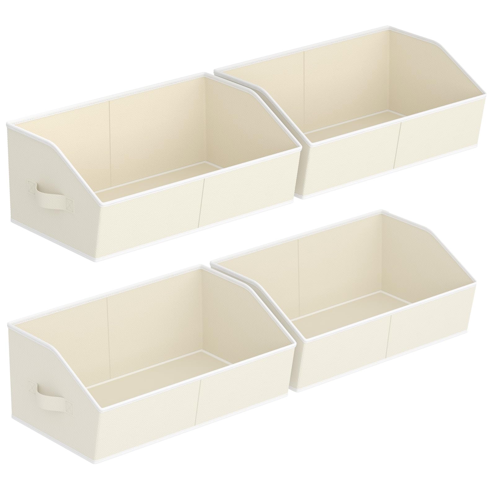 Homsorout Storage Bins for Shelves - Large Trapezoid Closet Shelf Organizer, Fabric Organization Bins with Handles, Storage Baskets for Clothes, Towel, Purse, 4 Pack, Beige