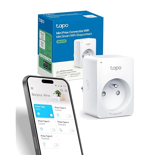 Tapo Prise Connectée WiFi, Prise Intelligente compatible avec Alexa et Google Home, 10A Type E, Contrôler le ventilateur, la cafetière, la lampe à distance, aucun hub requis, Tapo P100(FR) 1 Pack