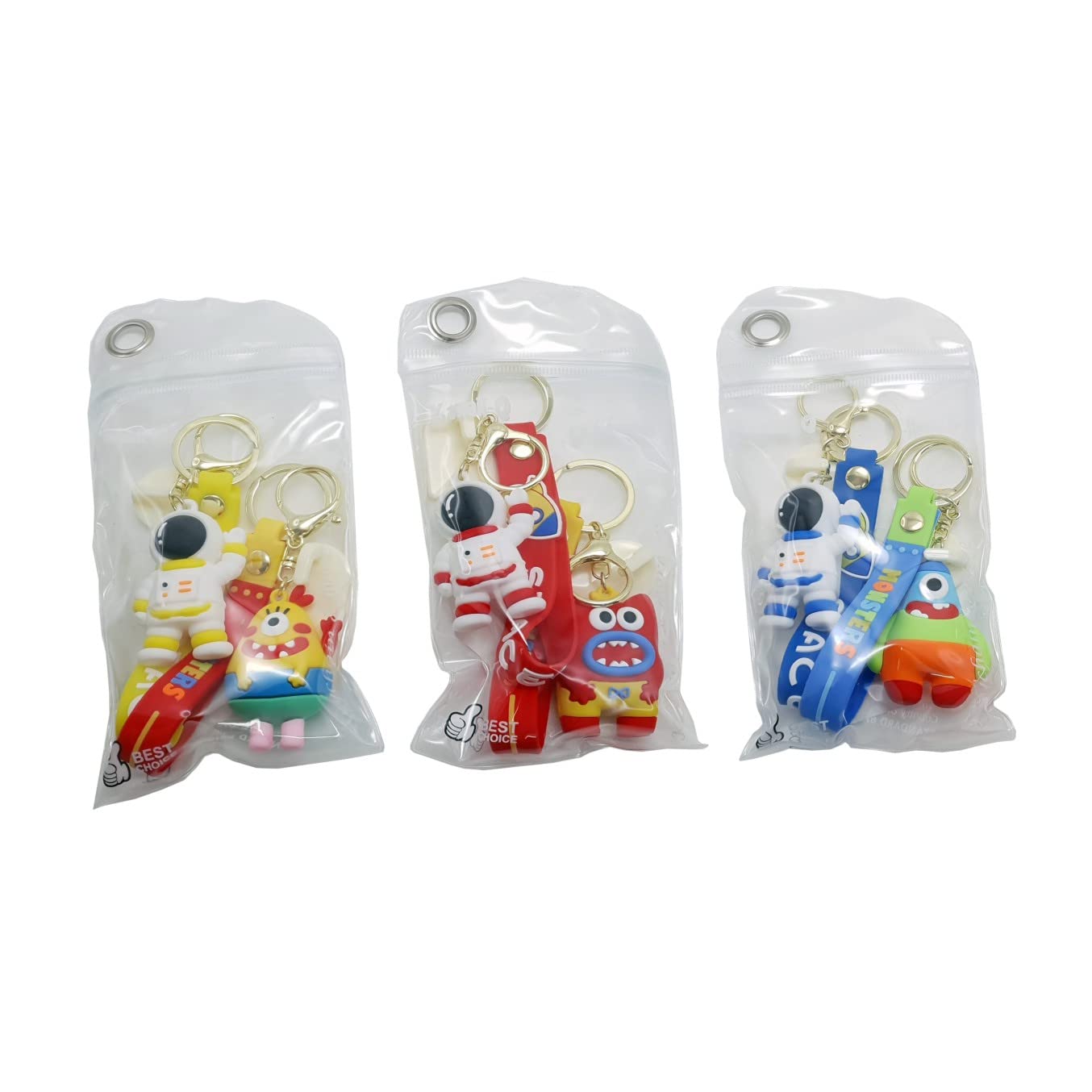 Crackles Pack of 2 Spaceman Astronaut and Alien Key Chain Silicone, Metal Attractive Space Key-Ring Party Favor Key-Chains Car Key Chain Tags Key-Ring Bag Pendant Birthday Gift (Random Design Combo)