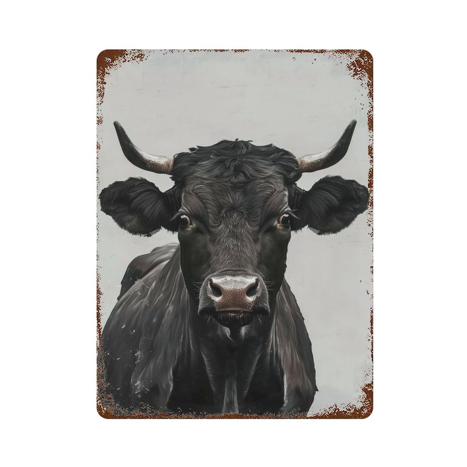 Portrait of A Black Bull Vintage Rust Metal Sign 15.7"x11.8", Ideal for Basement, Hobby Room And Garage Decor
