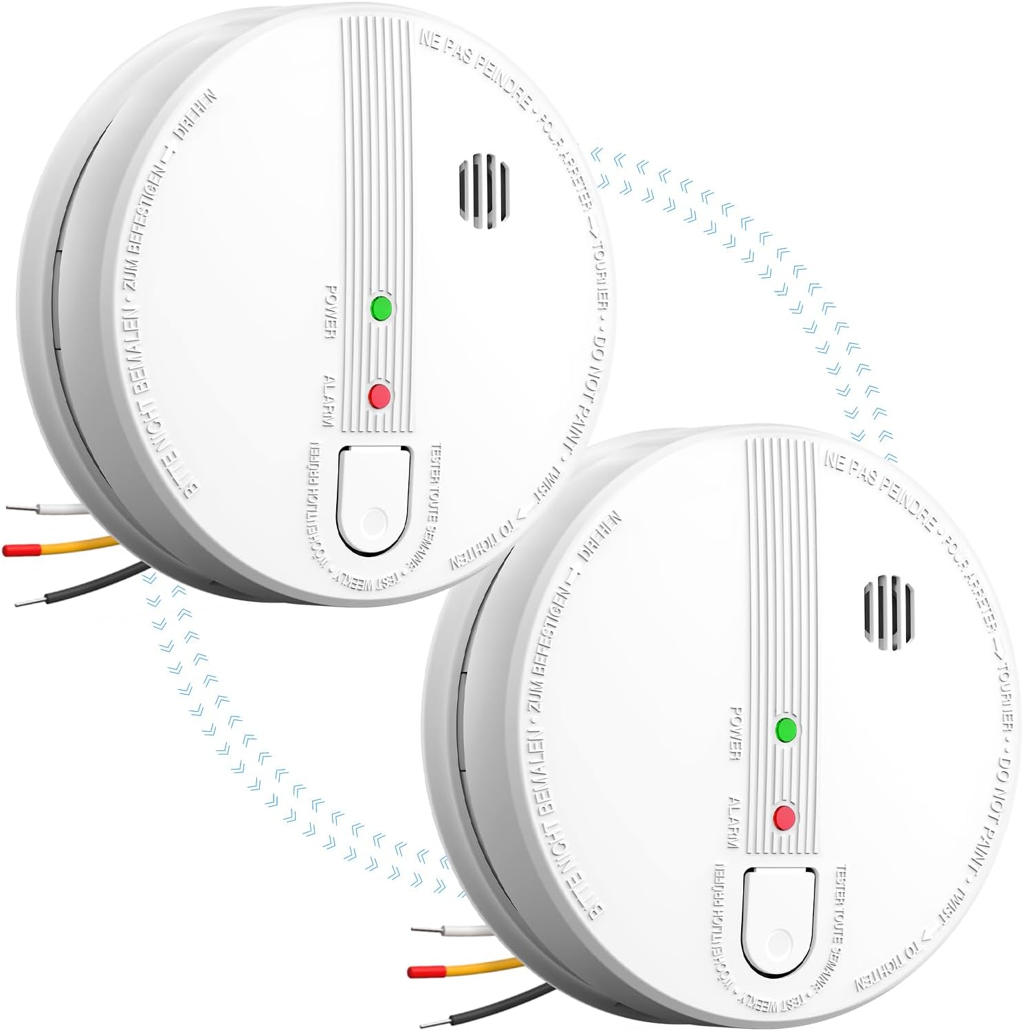 Smoke Detector, Hardwired Interconnected Smoke Detectors, Smoke Alarm with Replaceable 9V Battery, Interconnects Up to 12 Fire Alarms Smoke Detectors, Fire Alarm with Test/Silence Button, 2Packs Hardwired Interconnected Model 2 pack