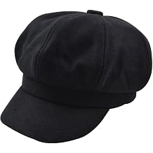 Monique Women Vintage Solid Color Newsboy Cap Winter Warm Wool Paperboy Hat Gatsby Cabbie Beret Visor Cap Black