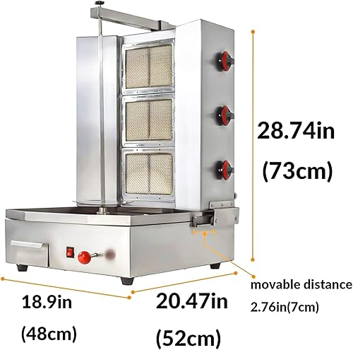 Miniatura 2 de Shawarma Propano Gyro Machines Gas Vertical Barbacoa Grill Doner Kebab Gyro Grill Rotatorio Kebab Máquina con 3 Quemadores