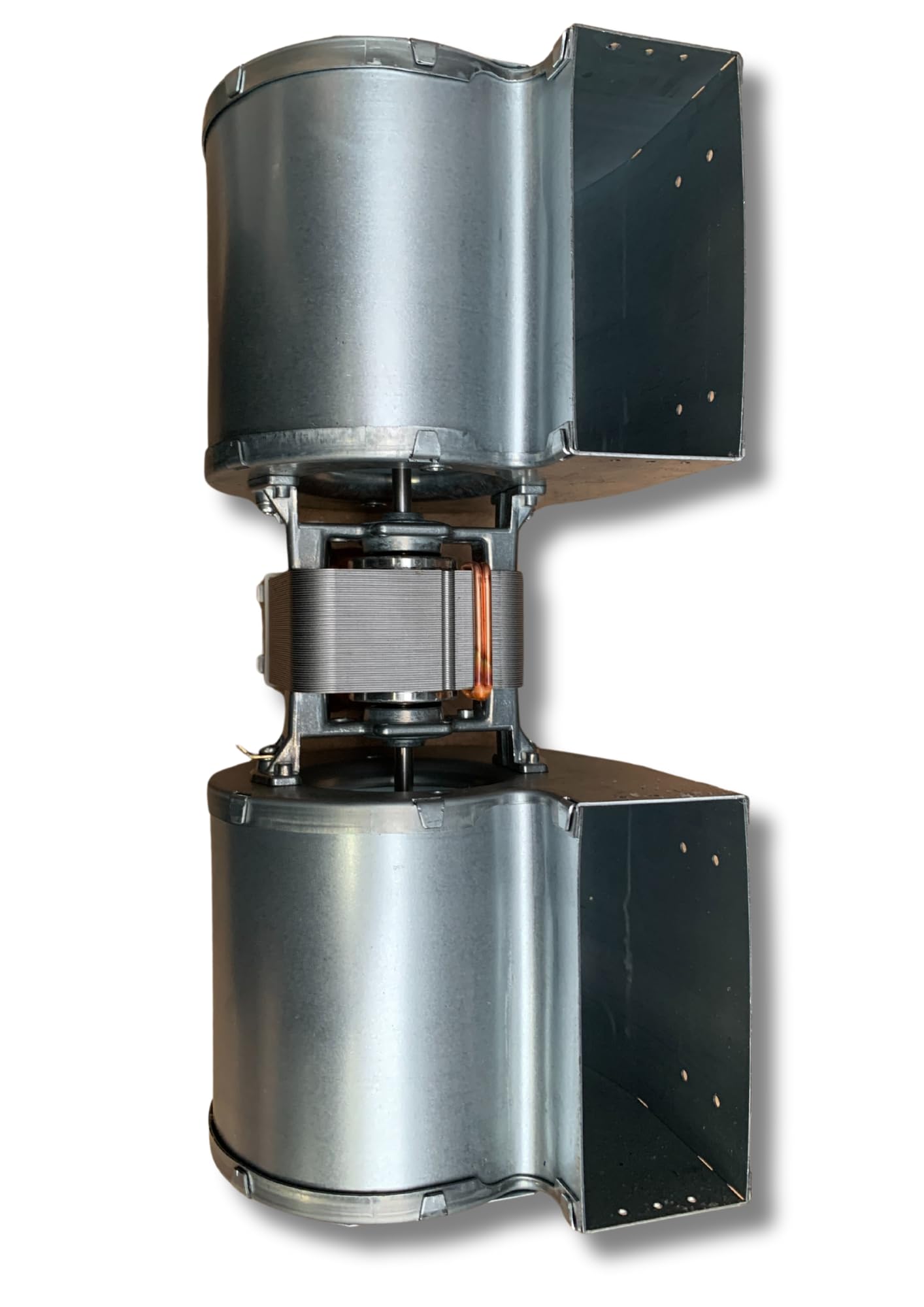 Ventilatore centrifugo EMMEVI - FERGAS CFD-DA 80X83-35 cod. 207722 doppia aspirazione lunghezza totale 310 mm, dimensioni bocchetta 2 x 108x50 mm, per stufe a pellet