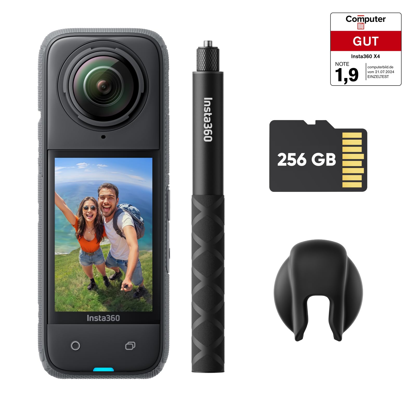 Insta360 X4 Action-Cam, 4K Weitwinkelvideos, Unsichtbarer Selfie-Stick Effekt, Abnehmbarer Linsenschutz, 135 min Akkulaufzeit, KI-Bearbeitung, Stabilisierung, für Sport.