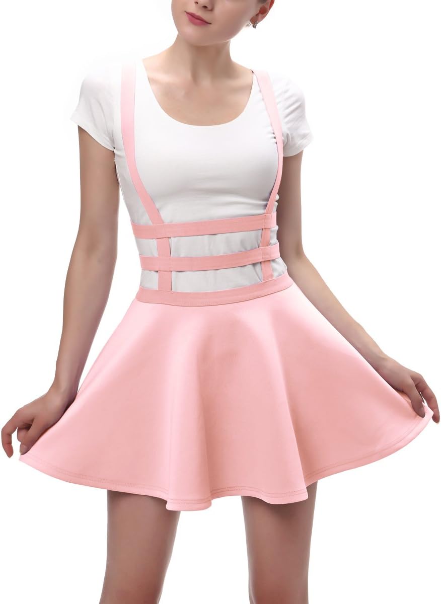 Urban GoCo Urbancoco womens and girls A-line straps, mini pleated skirt, suspenders skirt, S, Pink