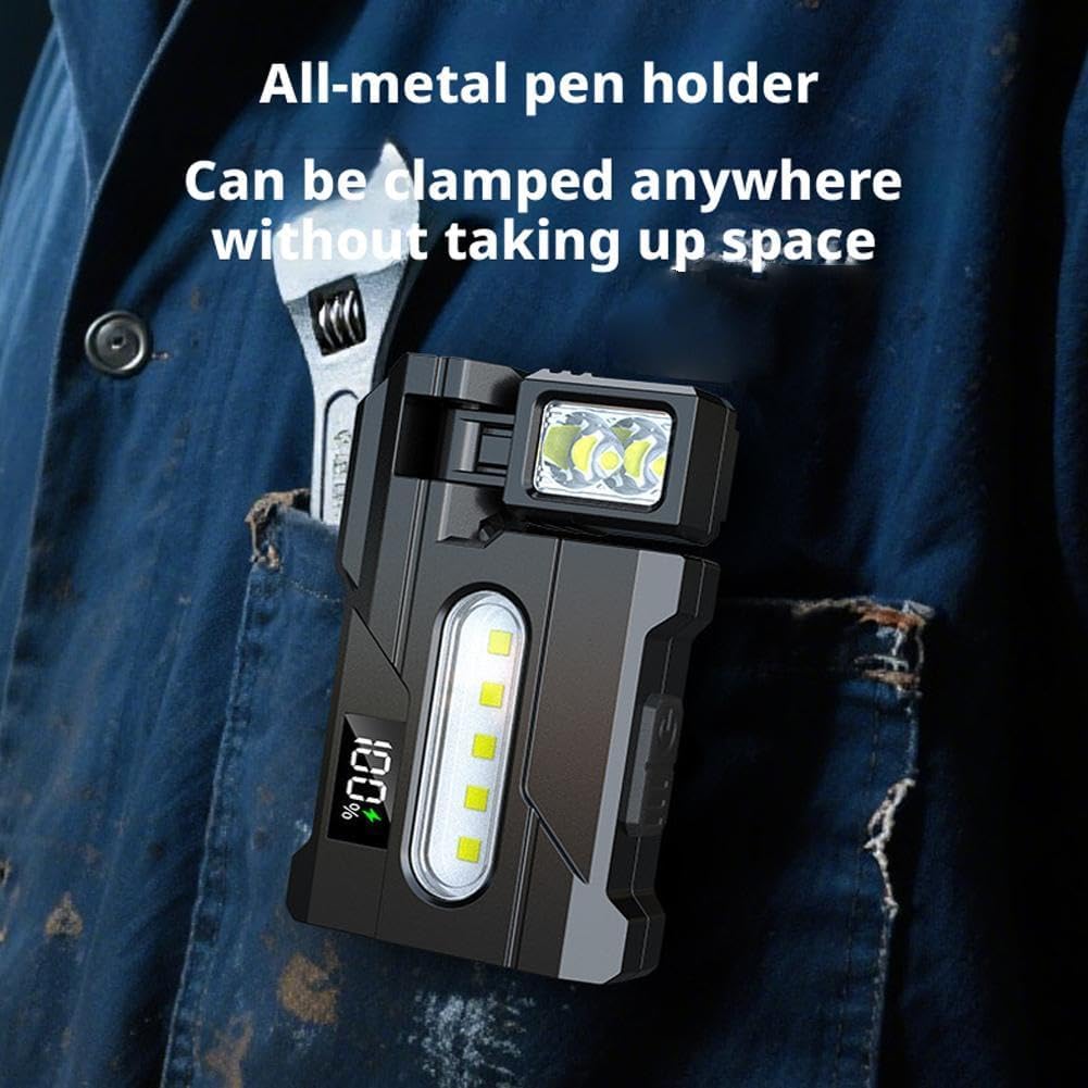 Wrrozz Lampe de poche EDC rechargeable G5, puissante, 500 lumens, super lumineuse, petite lampe de poche avec clip, 1500 mAh, portable et plat, porte-clés magnétique pour camping en plein air et